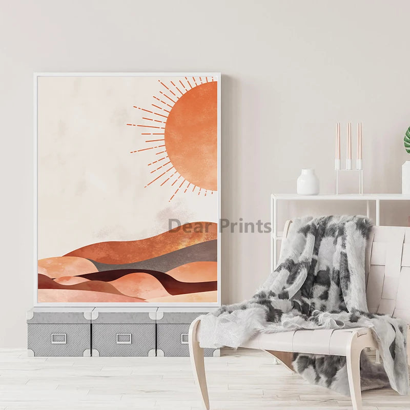 Desert Landscape Wall Art Unframed Boho Sun And Moon