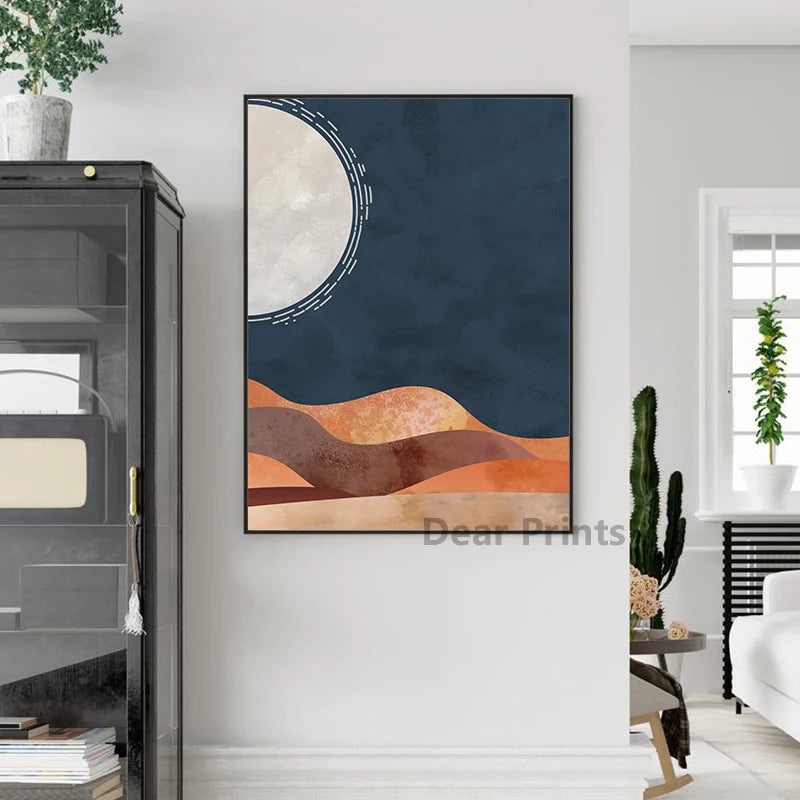 Desert Landscape Wall Art Unframed Boho Sun And Moon