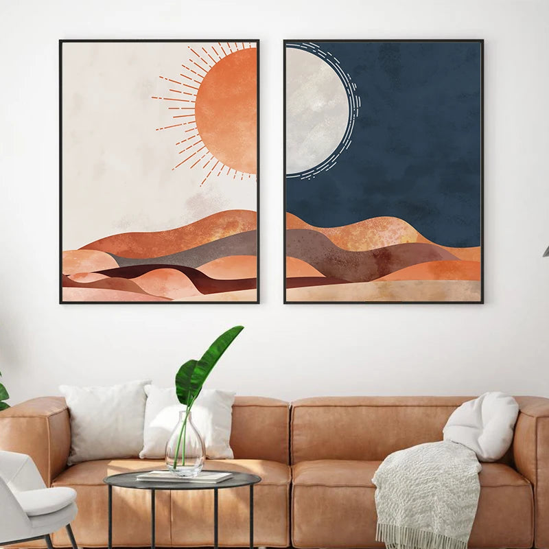 Desert Landscape Wall Art Unframed Boho Sun And Moon