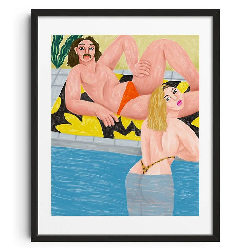Modern Figurative Wall Art Poster Abstract Pool Scene Canvas