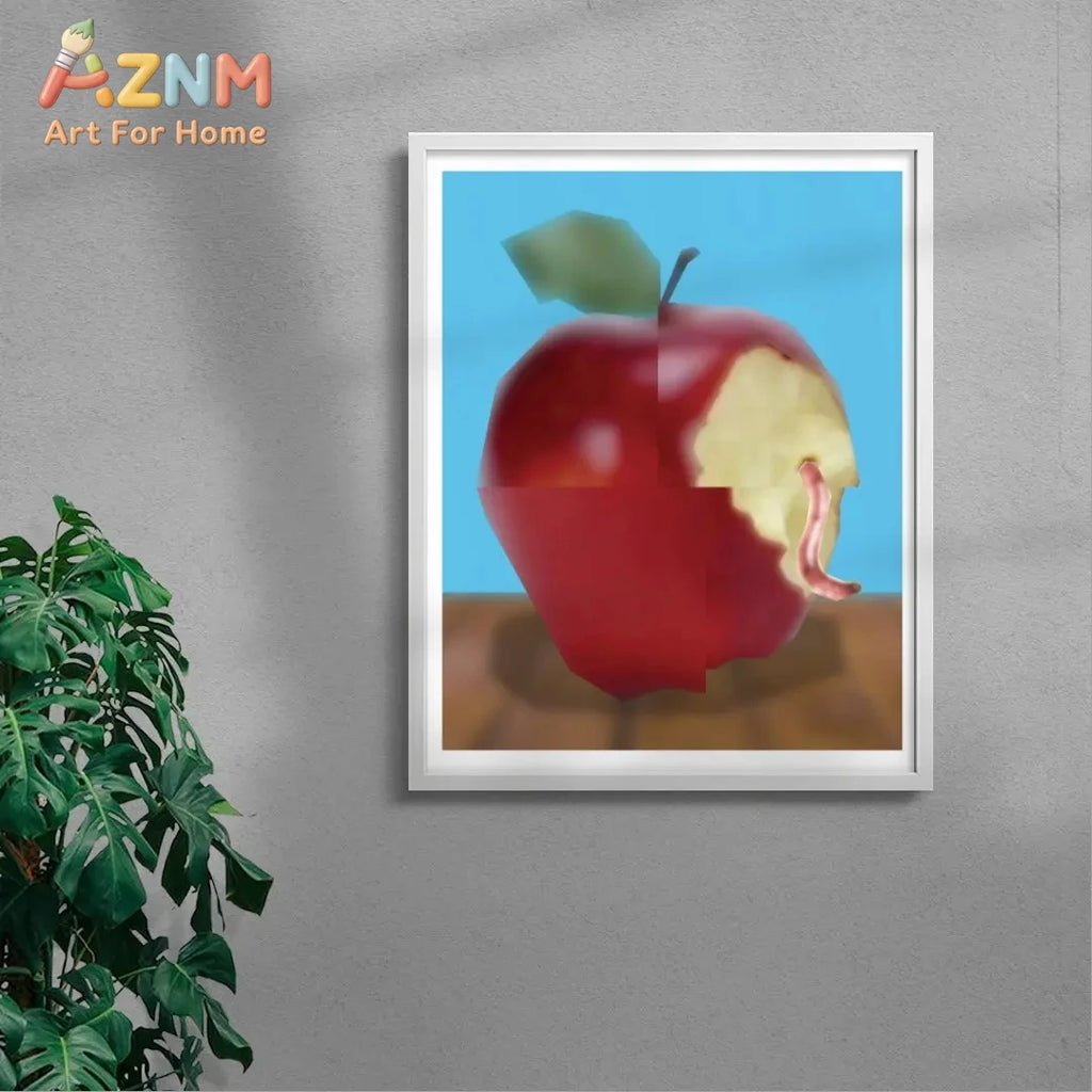 Retro Bitten Apple Wall Art Low Poly Worm