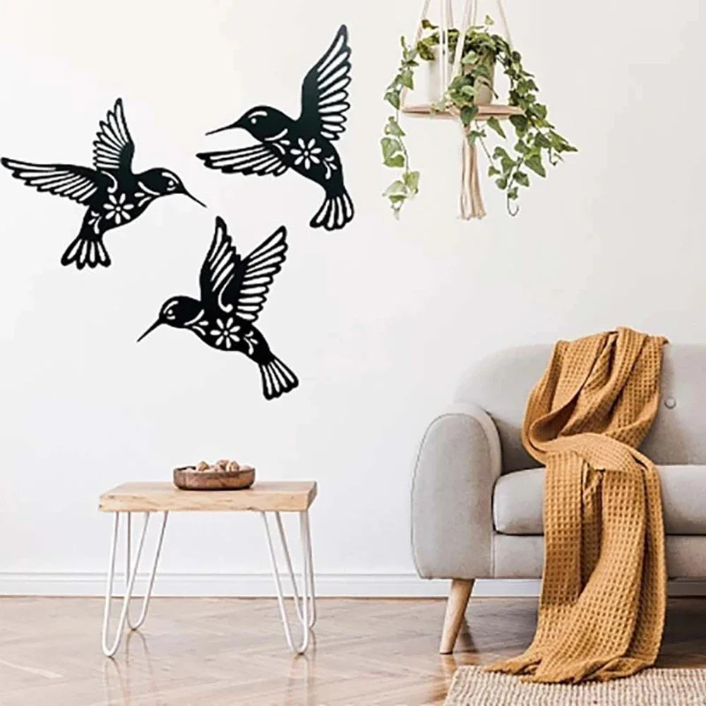 Wall Art Metal Black Hummingbird Silhouette