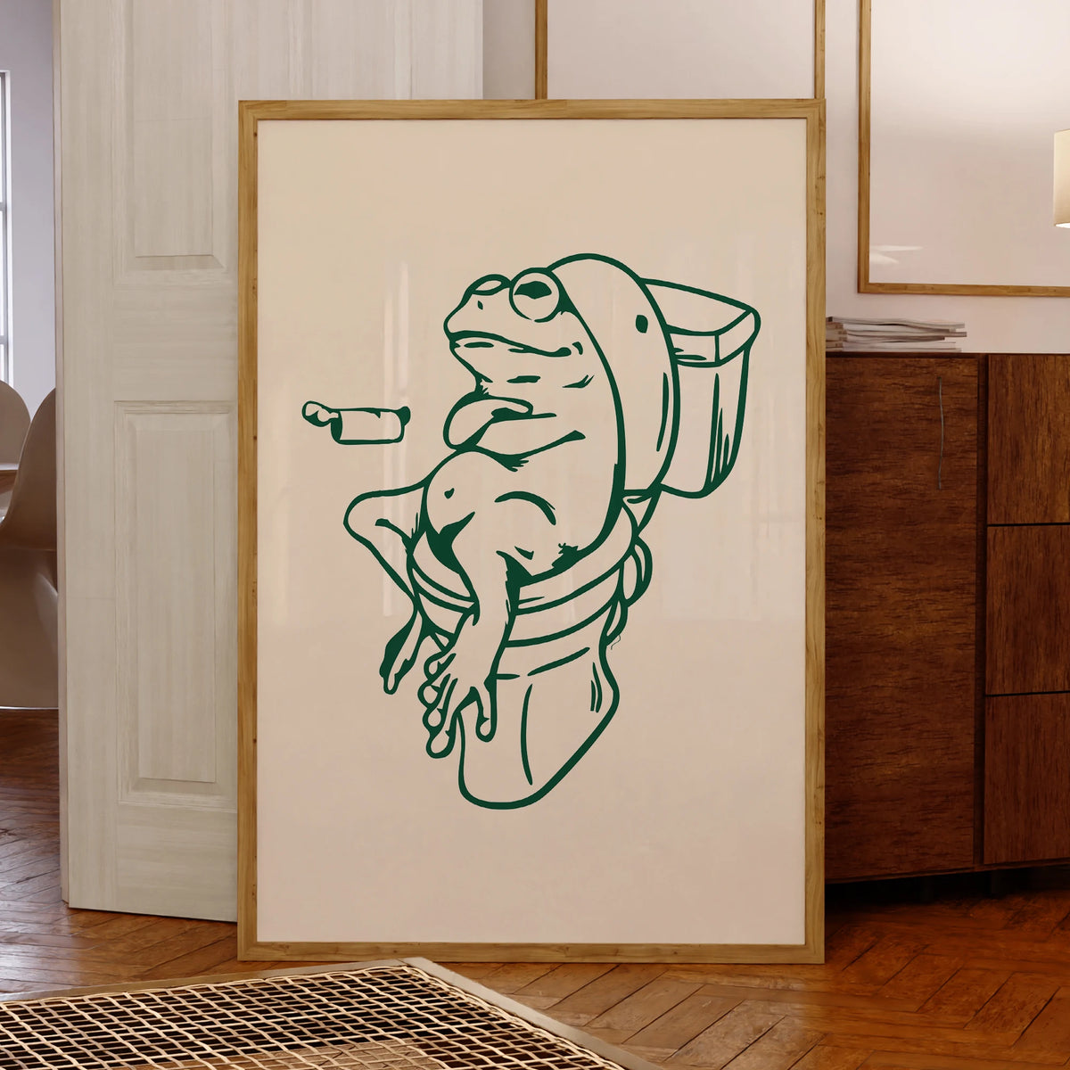 Framed Prints Wall Art Frog On Toilet Green