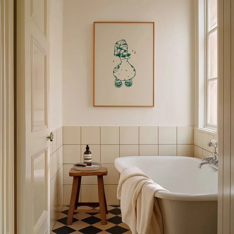 Funny Bathroom Wall Art Duck Green In Slippers