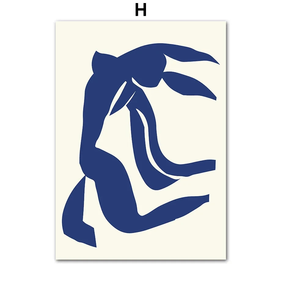 Modern Wall Pictures Matisse Inspired Blue Abstract Figure