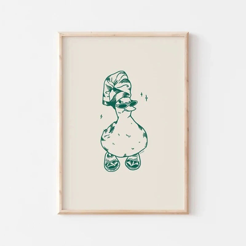 Funny Bathroom Wall Art Duck Green In Slippers