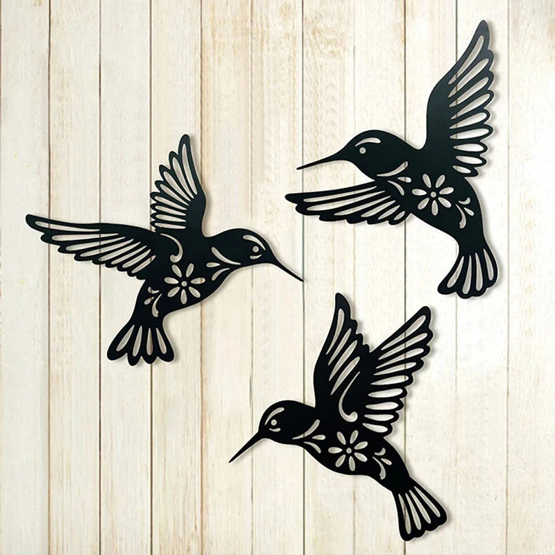 Wall Art Metal Black Hummingbird Silhouette