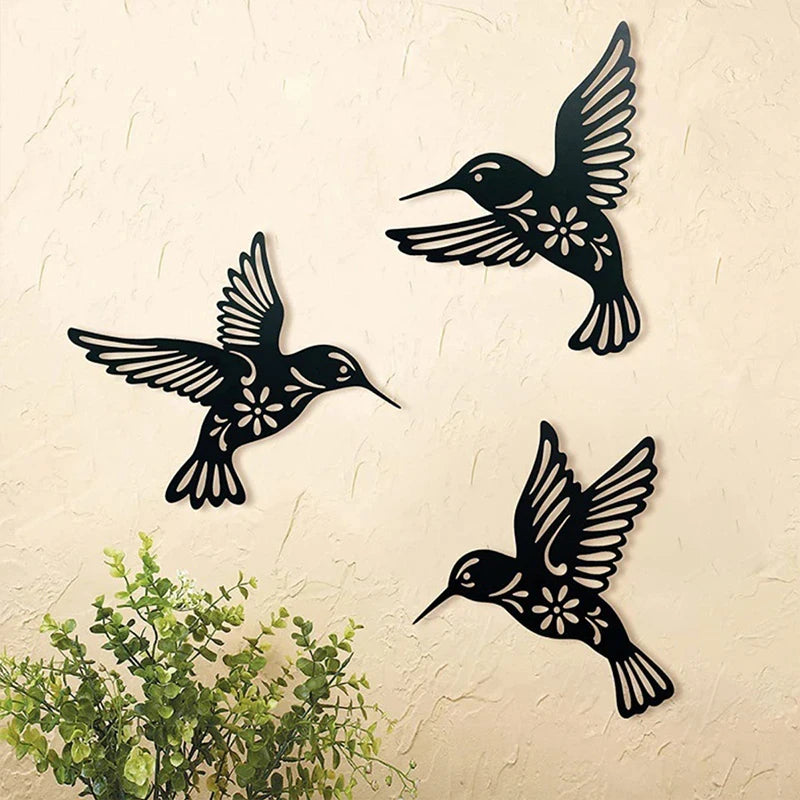 Wall Art Metal Black Hummingbird Silhouette