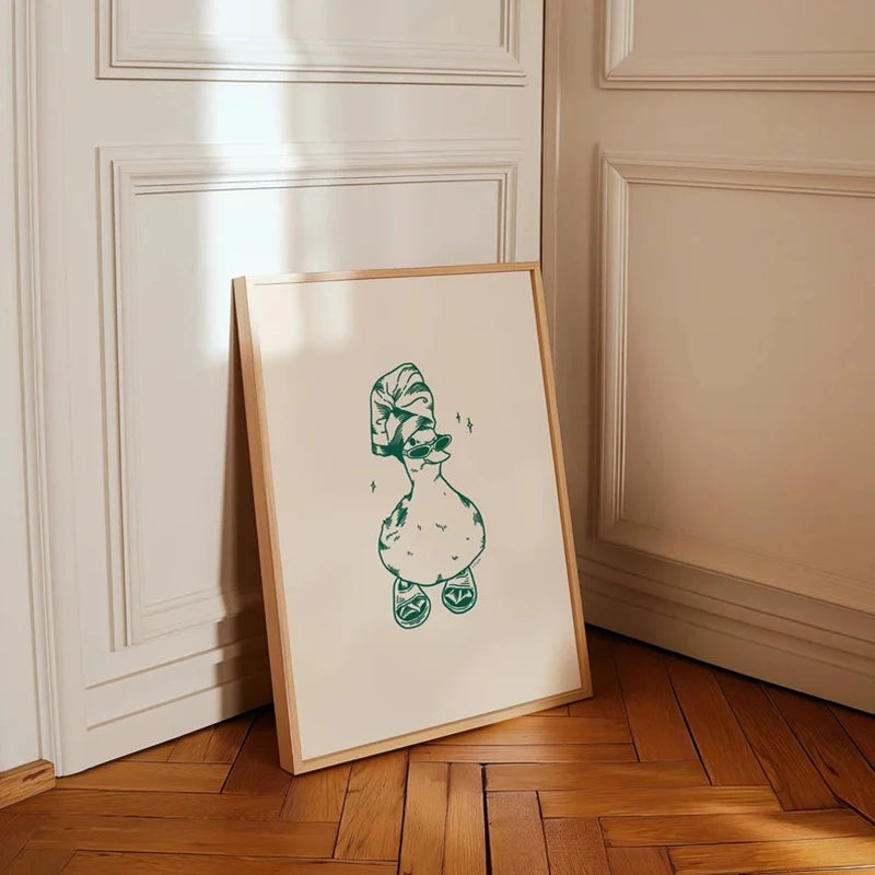 Funny Bathroom Wall Art Duck Green In Slippers