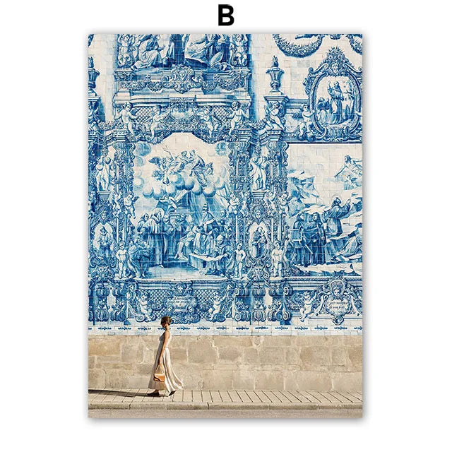 Wall Art Lisbon Blue Tile Unframed