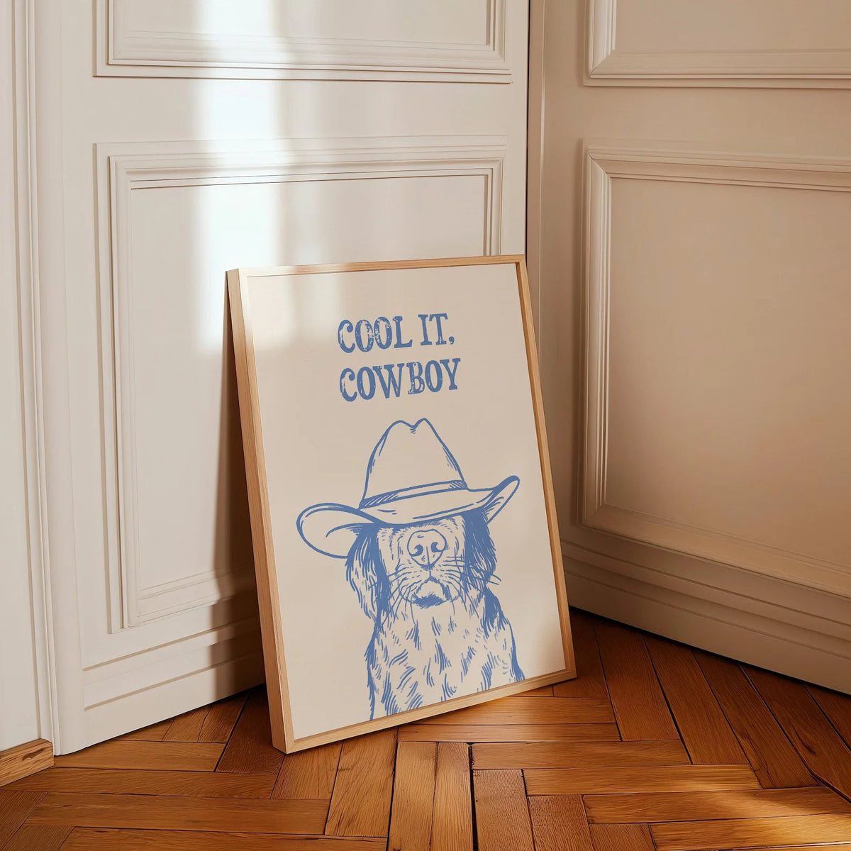Wall Art Cotton Canvas Western Cowboy Dog Blue