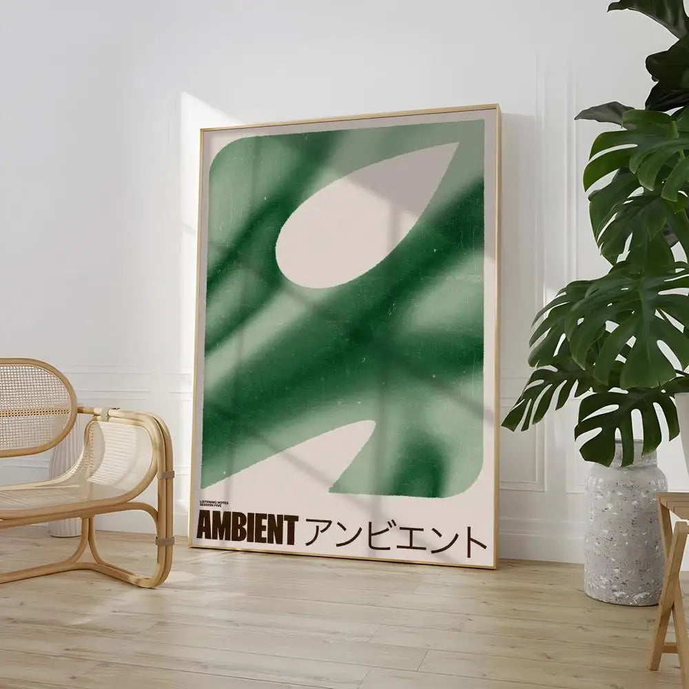 Wall Art Japandi Style Ambient Green Abstract