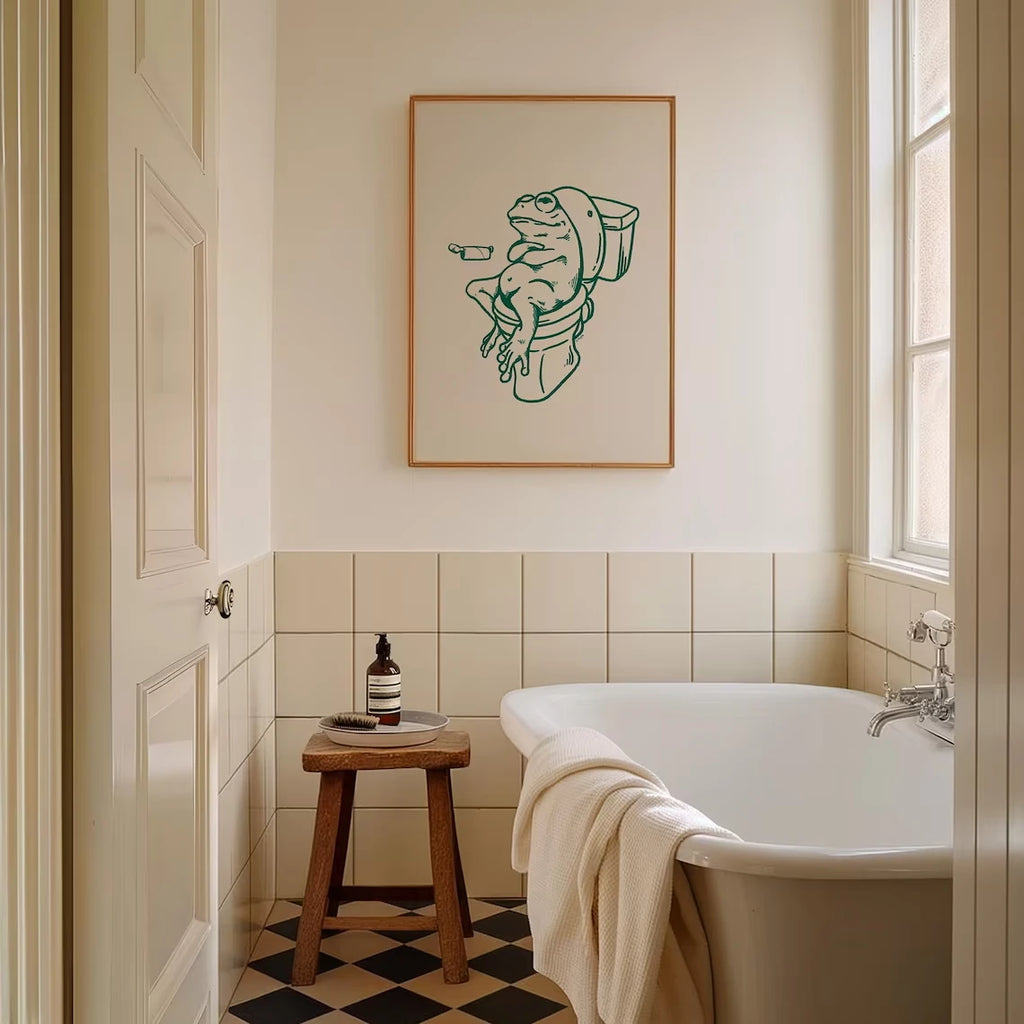 Framed Prints Wall Art Frog On Toilet Green