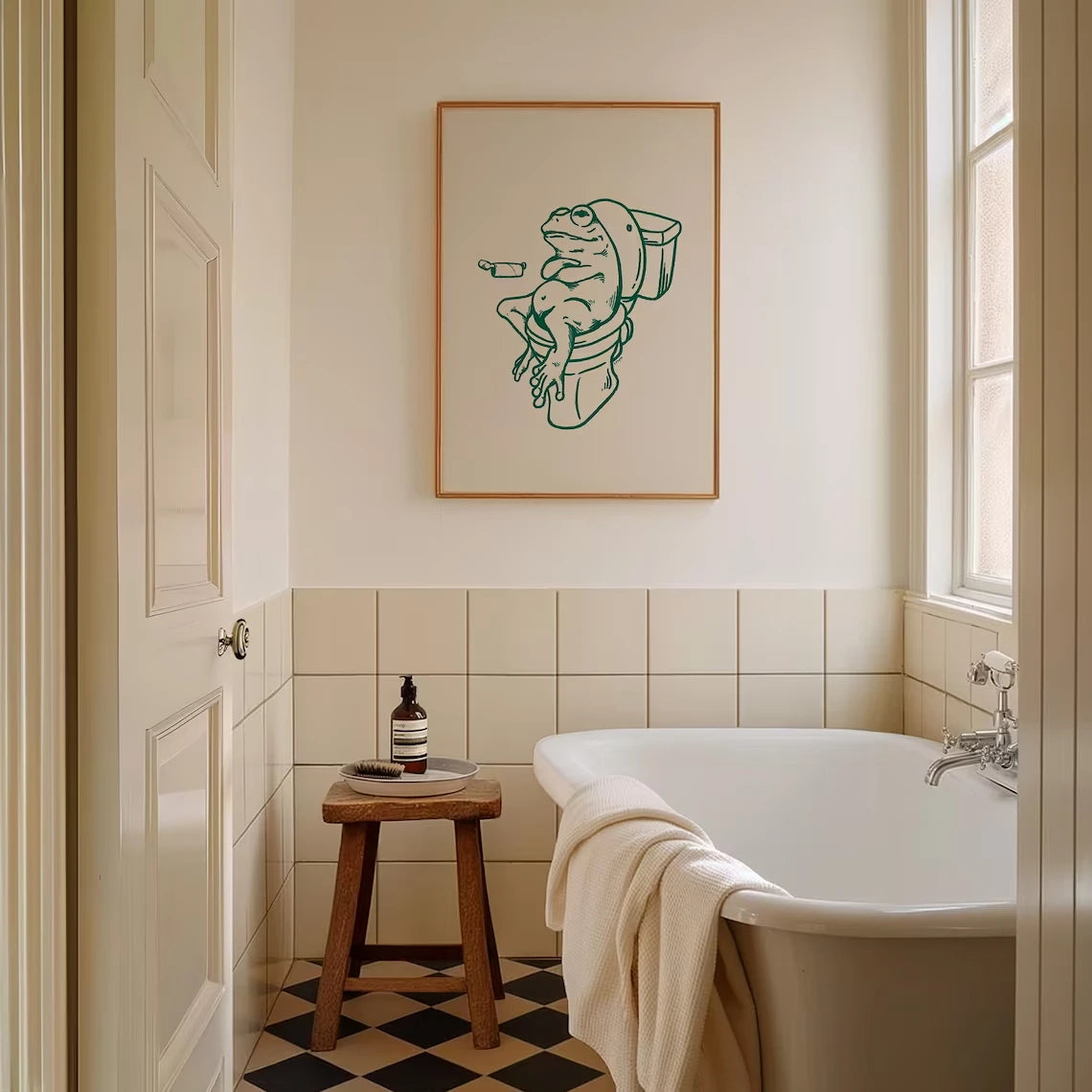 Framed Prints Wall Art Frog On Toilet Green