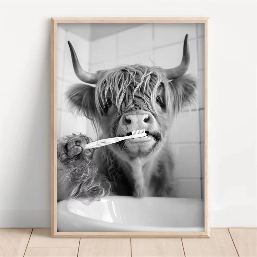 Cafe Wall Art Highland Cow Black And White