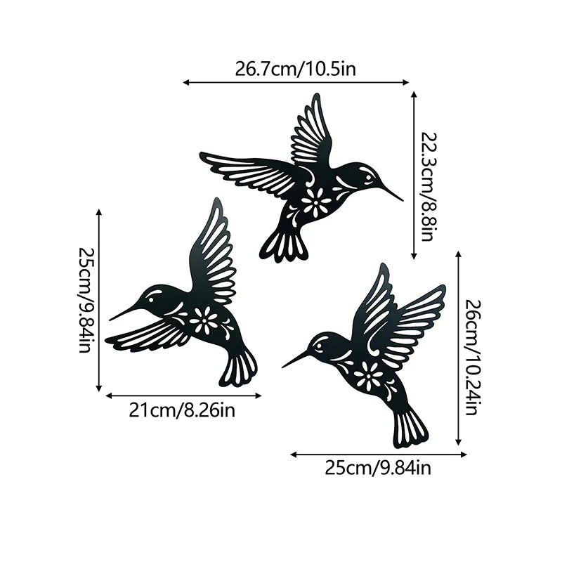 Wall Art Metal Black Hummingbird Silhouette