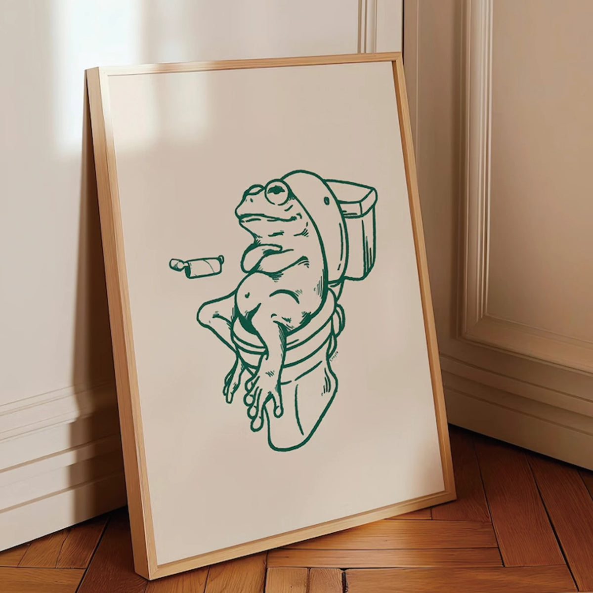 Framed Prints Wall Art Frog On Toilet Green