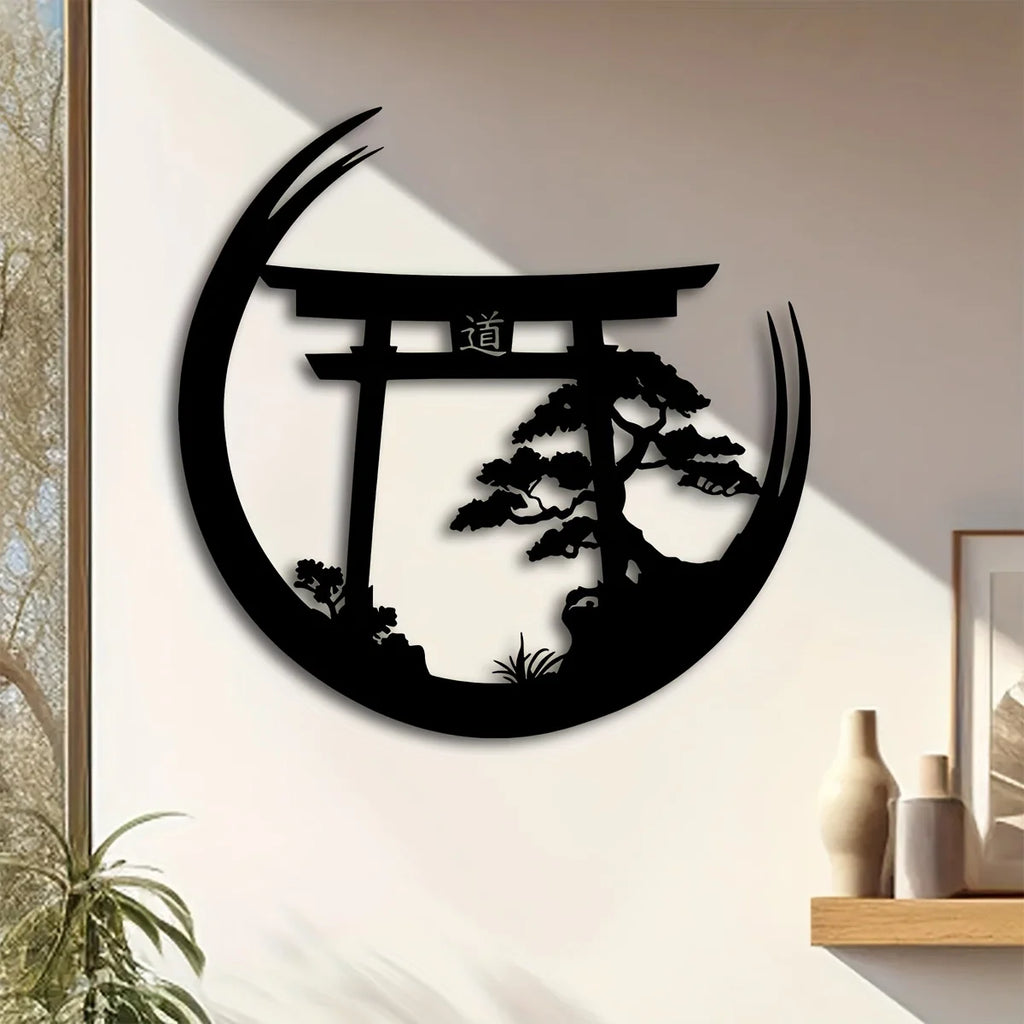 Wall Art Iron Metal Bonsai Tree & Torii Gate