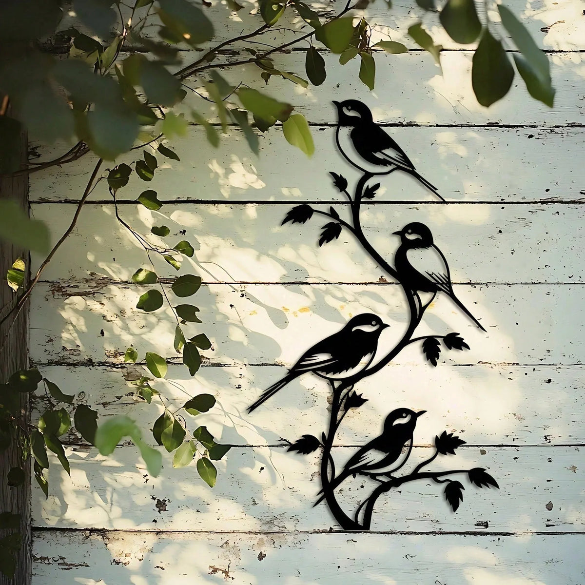 Black Metal Birds On Branch Wall Art