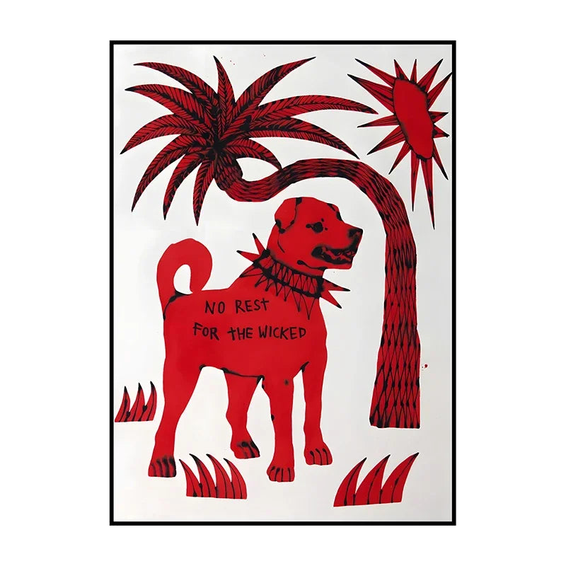 Wall Art No Rest For The Wicked Dog Print Red And Black Illustration