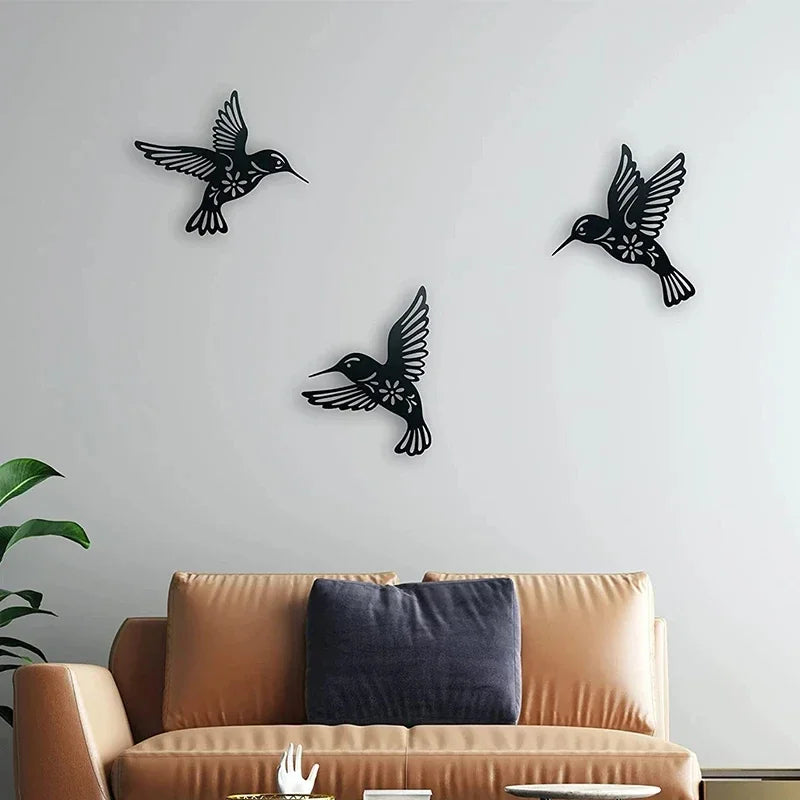 Wall Art Metal Black Hummingbird Silhouette