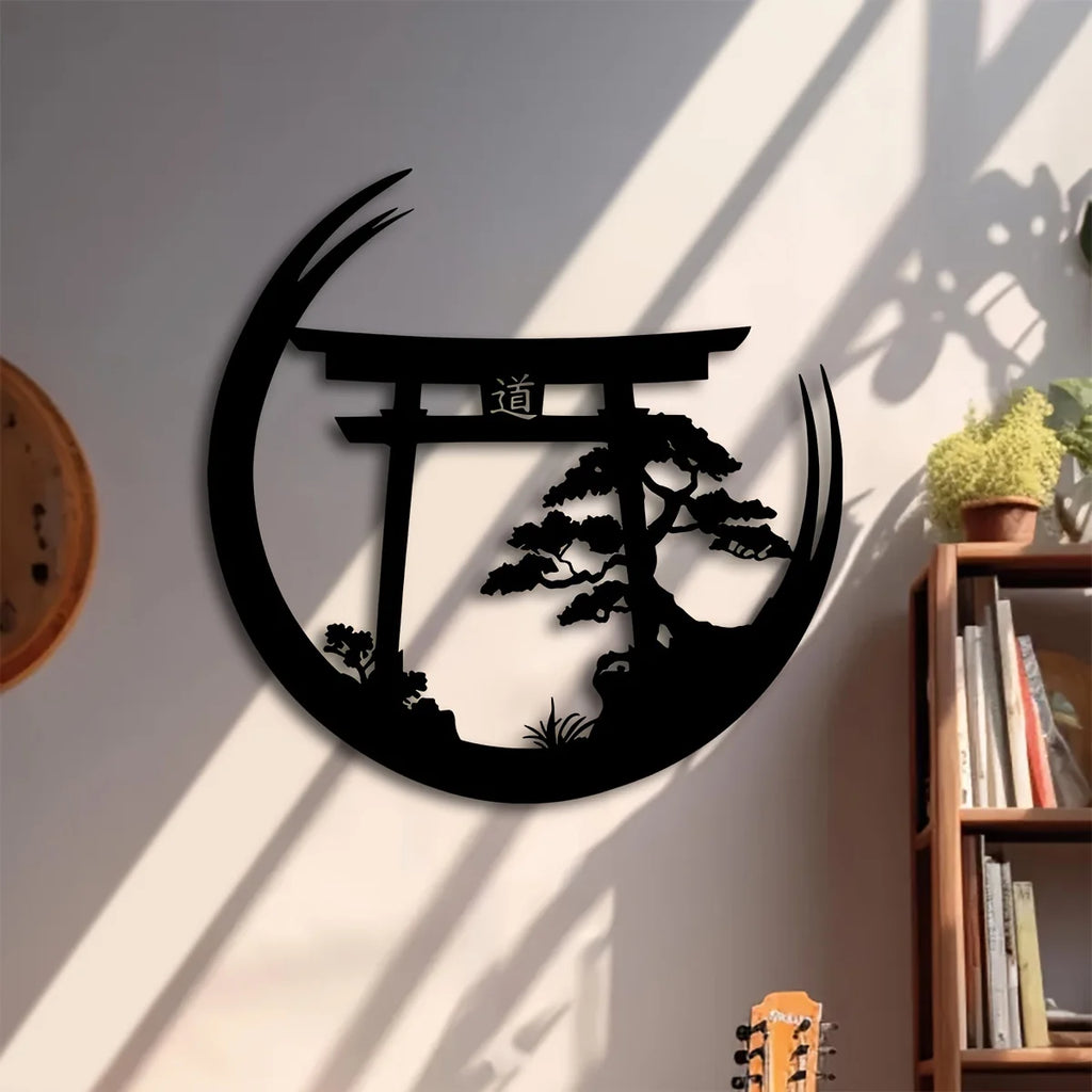 Wall Art Iron Metal Bonsai Tree & Torii Gate