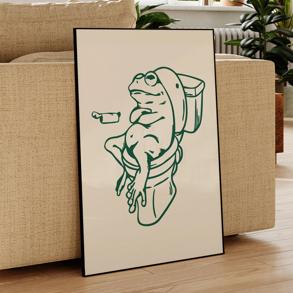 Framed Prints Wall Art Frog On Toilet Green