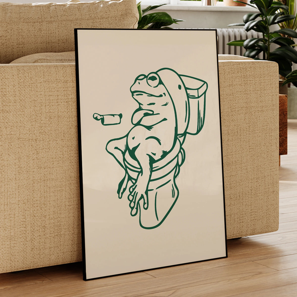 Framed Prints Wall Art Frog On Toilet Green
