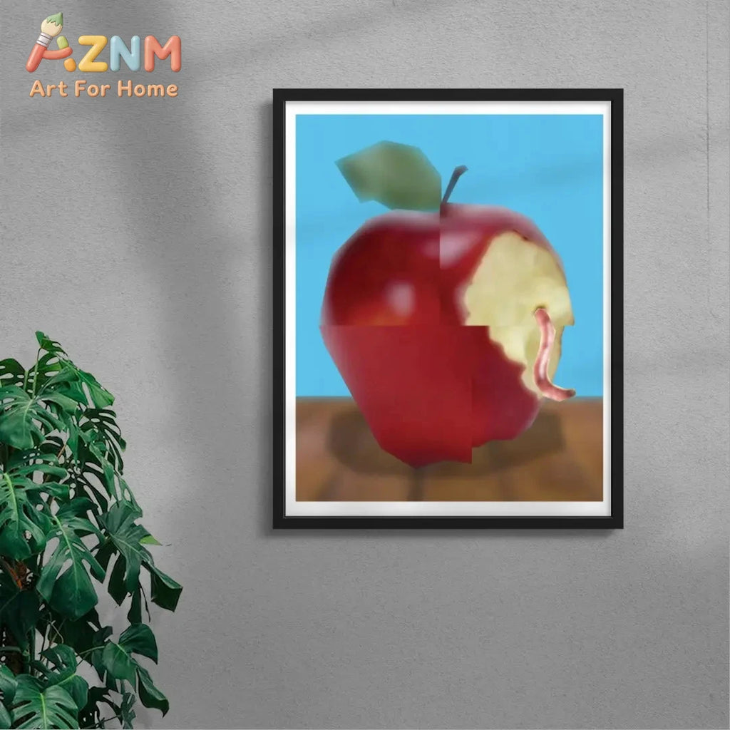Retro Bitten Apple Wall Art Low Poly Worm