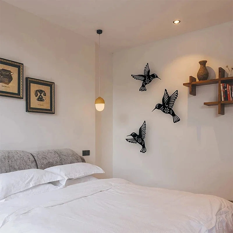 Wall Art Metal Black Hummingbird Silhouette