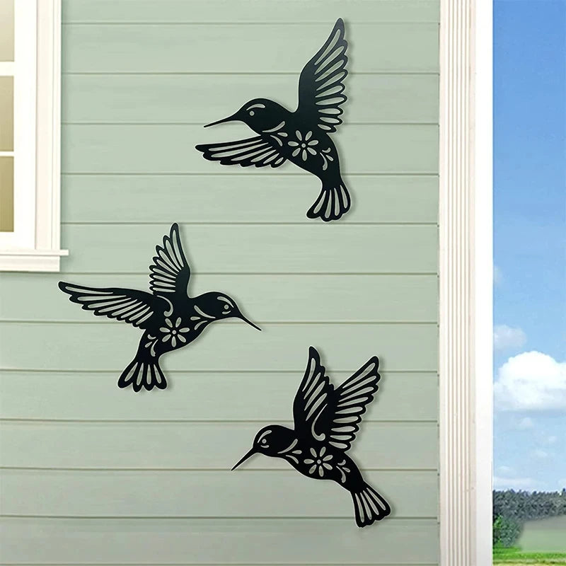 Wall Art Metal Black Hummingbird Silhouette