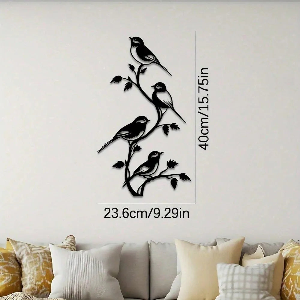 Black Metal Birds On Branch Wall Art