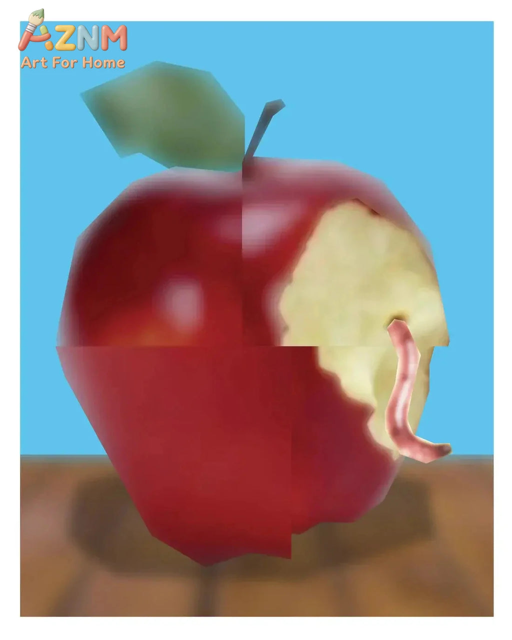 Retro Bitten Apple Wall Art Low Poly Worm