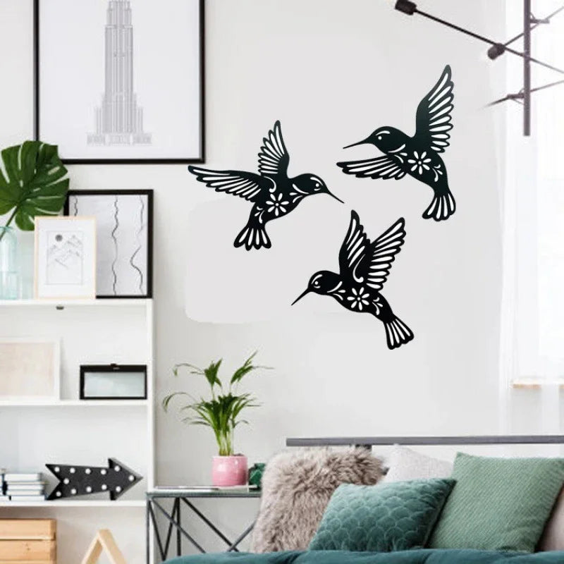 Wall Art Metal Black Hummingbird Silhouette