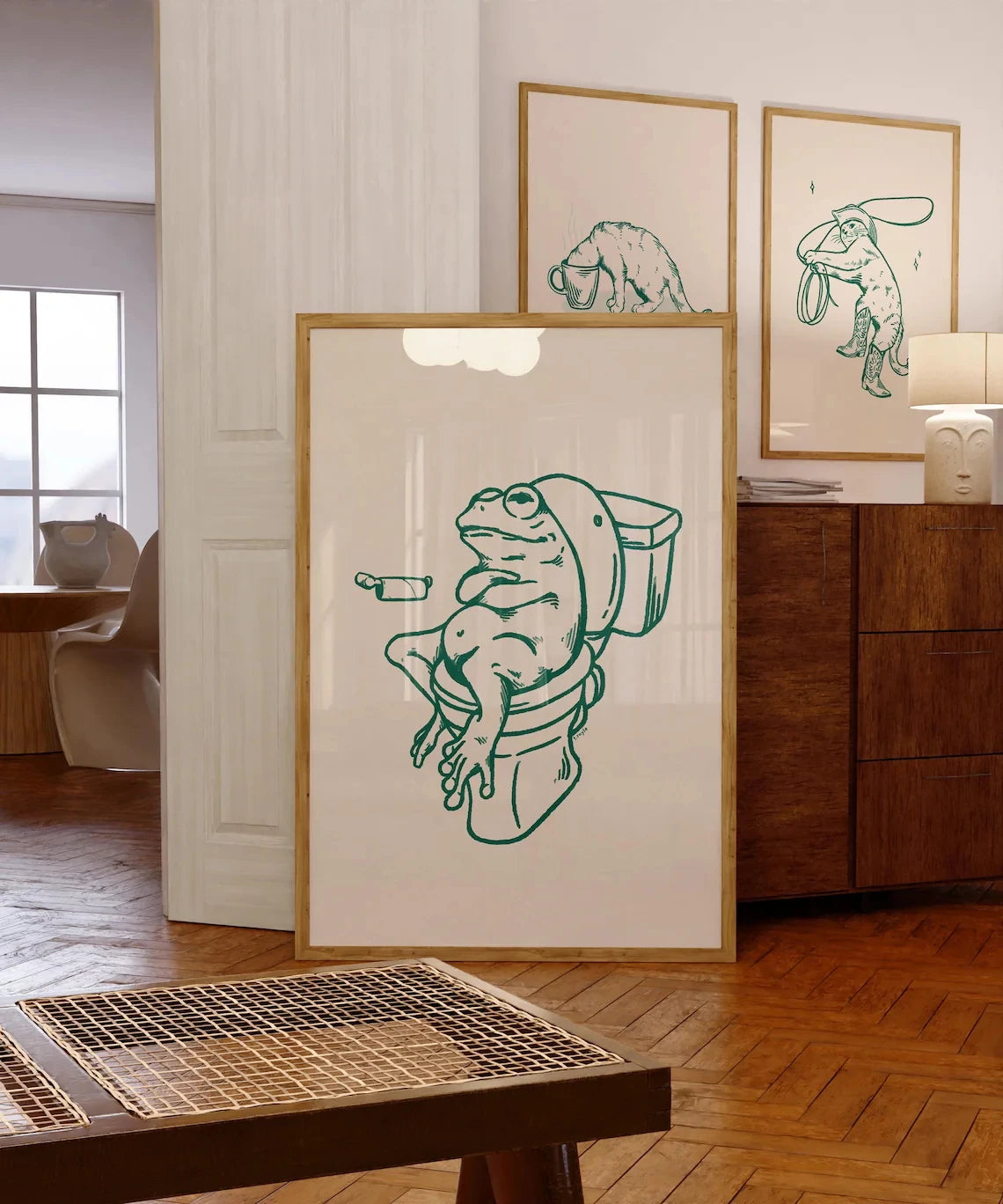 Framed Prints Wall Art Frog On Toilet Green