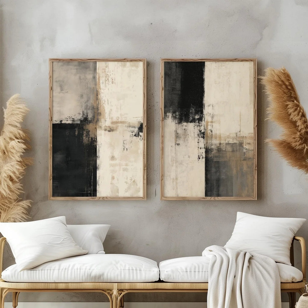 Minimalist Black And Beige Wall Art Abstract Canvas
