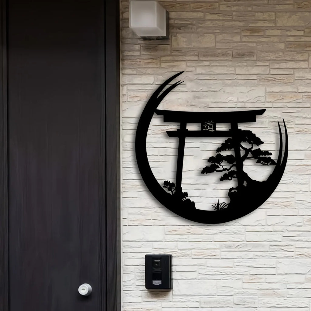 Wall Art Iron Metal Bonsai Tree & Torii Gate