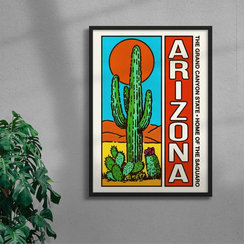 Grand Canyon State Wall Art Arizona Cactus Retro Desert Style