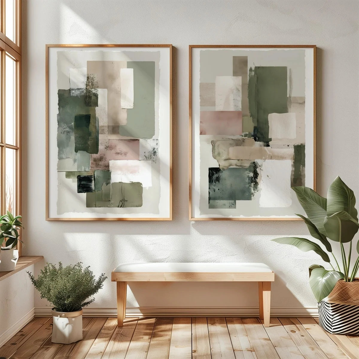 Green And Beige Minimalist Wall Art Abstract Canvas