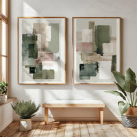 Green And Beige Minimalist Wall Art Abstract Canvas