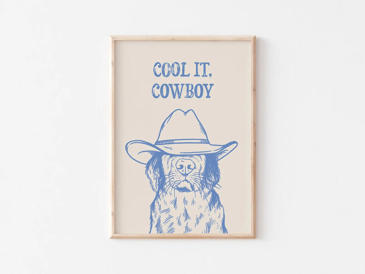 Wall Art Cotton Canvas Western Cowboy Dog Blue
