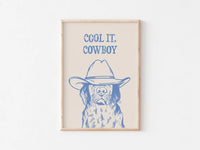 Wall Art Cotton Canvas Western Cowboy Dog Blue