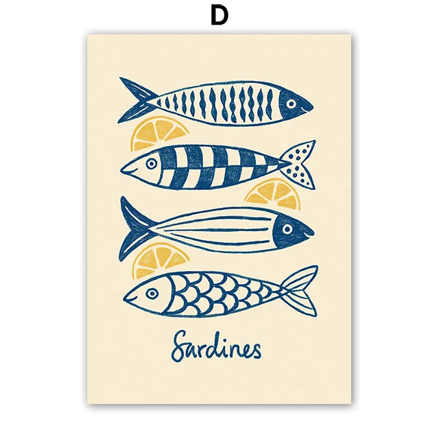 Sardines Canvas Wall Art Lemon