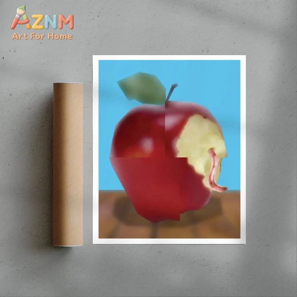 Retro Bitten Apple Wall Art Low Poly Worm
