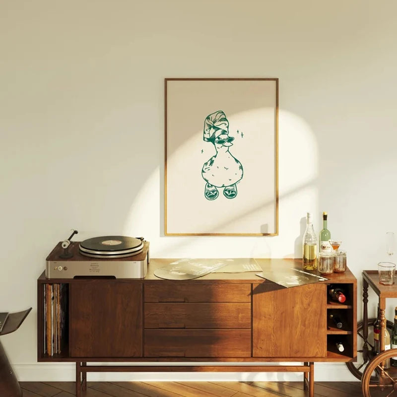 Funny Bathroom Wall Art Duck Green In Slippers