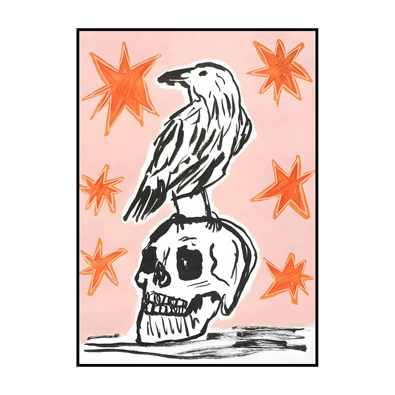 Gothic Raven Skull Wall Art Unframed Canvas