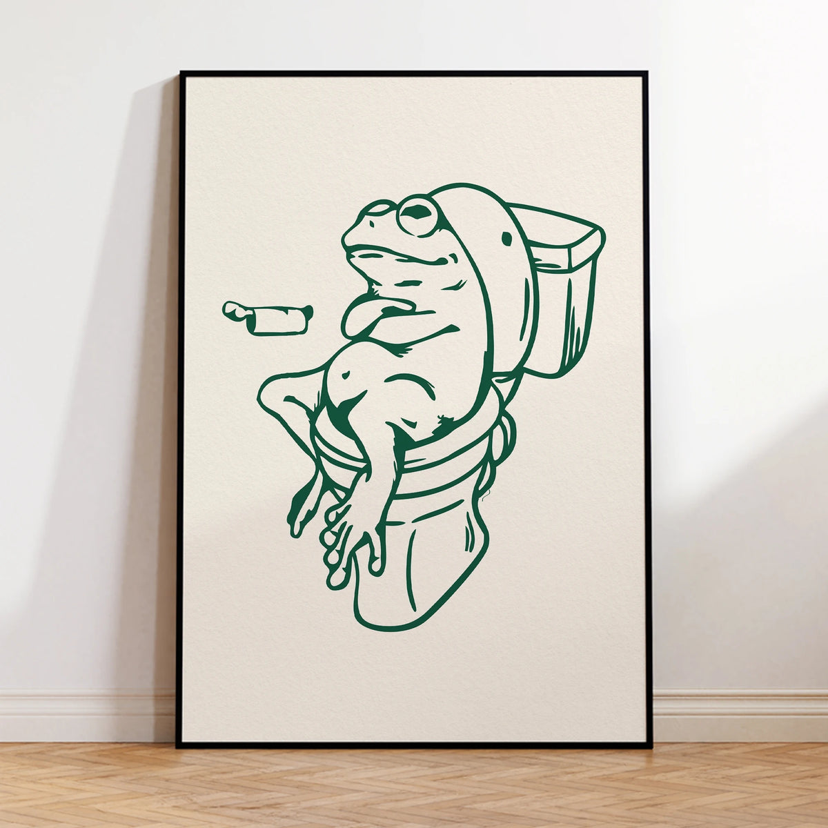 Framed Prints Wall Art Frog On Toilet Green