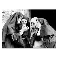 Smoking Nuns Canvas Wall Art Black And White