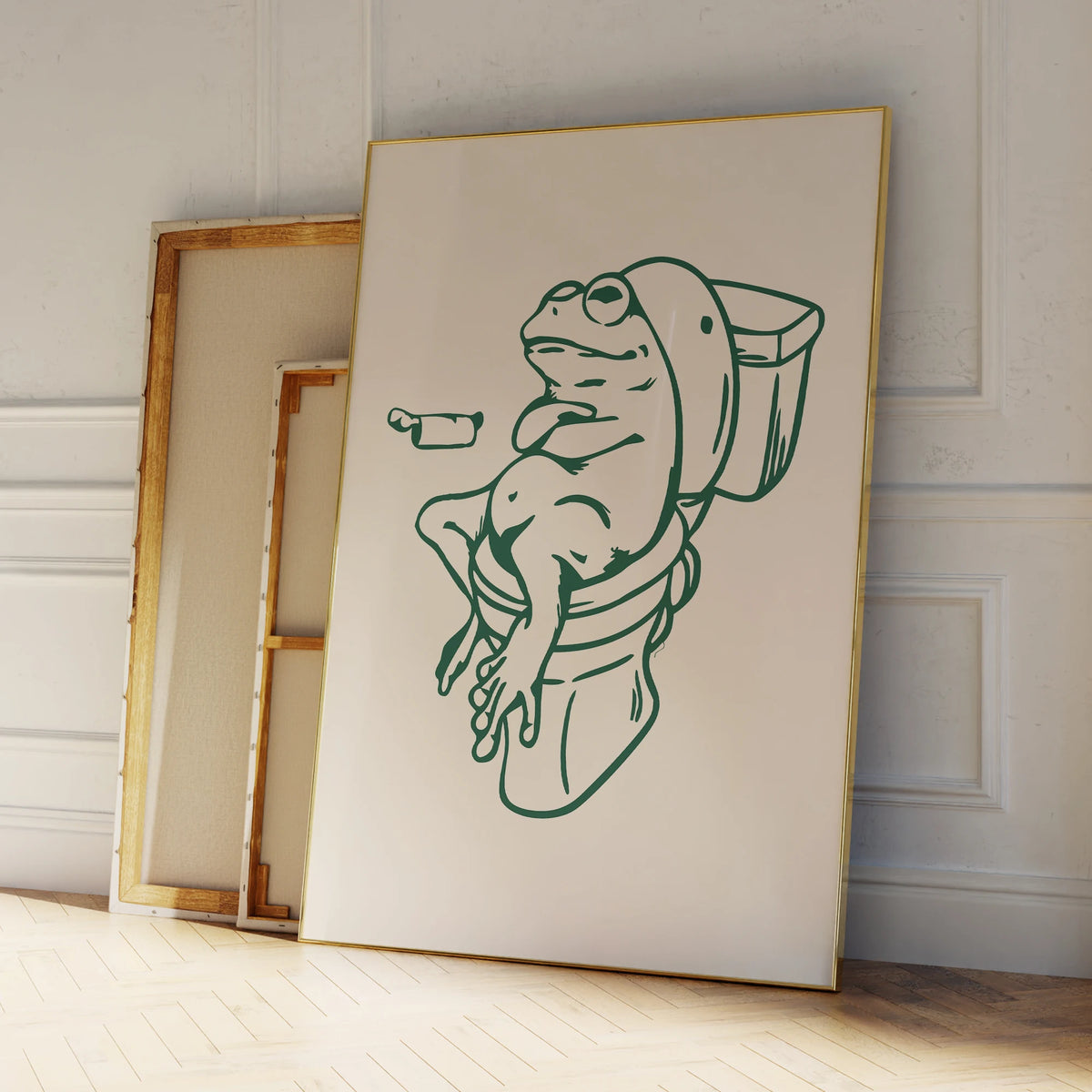 Framed Prints Wall Art Frog On Toilet Green
