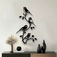 Black Metal Birds On Branch Wall Art